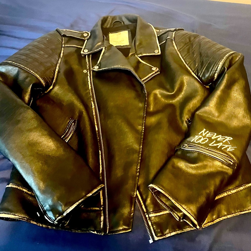 Distressed faux leather motorcycle jacket S 13/14